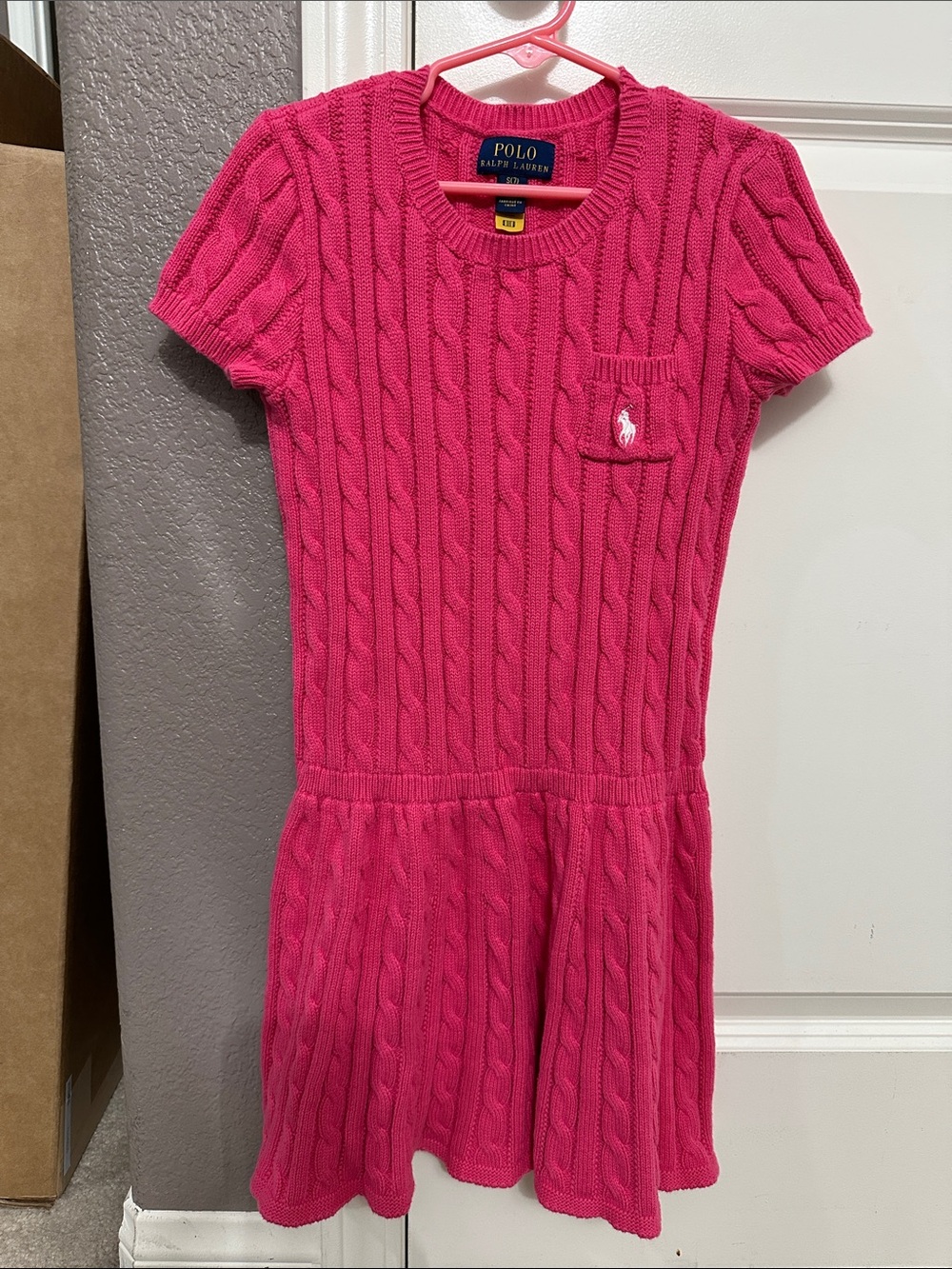 Polo by Ralph Lauren Girls' Cable Knit Hot Pink Short Sleeve Dress